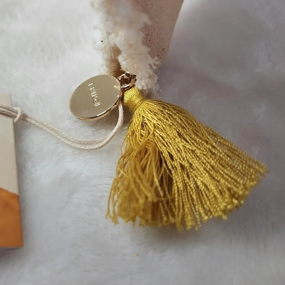 Morgan Harper Nichols Fringe Be Still Cream Canvas Pouch Bag Clutch